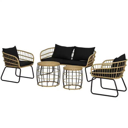 Ensemble de mobilier d'extérieur 5 pièces en rotin PE avec chaises rembourrées – Sanzelize Design