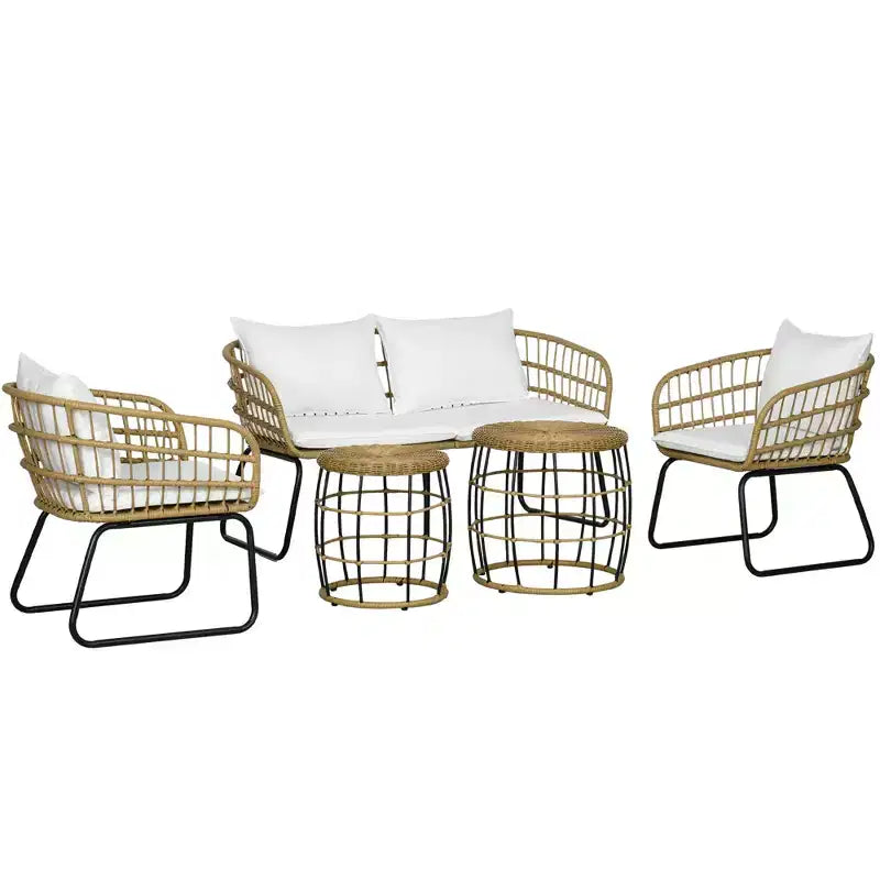 Ensemble de mobilier d'extérieur 5 pièces en rotin PE avec chaises rembourrées – Sanzelize Design