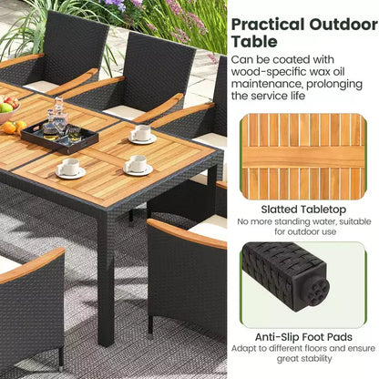 Ensemble de salle à manger d'extérieur 9 pièces avec plateau de table en bois d'acacia, trou pour parasol – Sanzelize Design