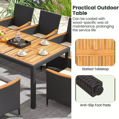 Ensemble de salle à manger d'extérieur 9 pièces avec plateau de table en bois d'acacia, trou pour parasol – Sanzelize Design