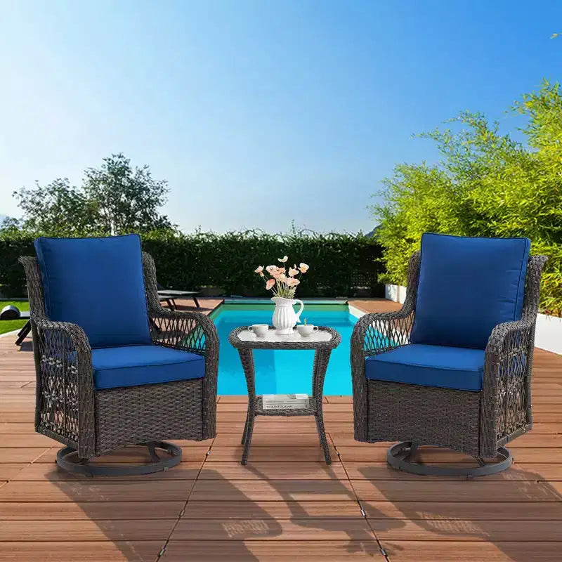 Ensemble de jardin 3 pièces d'extérieur avec fauteuils à bascule pivotants à 360 degrés – Sanzelize Design