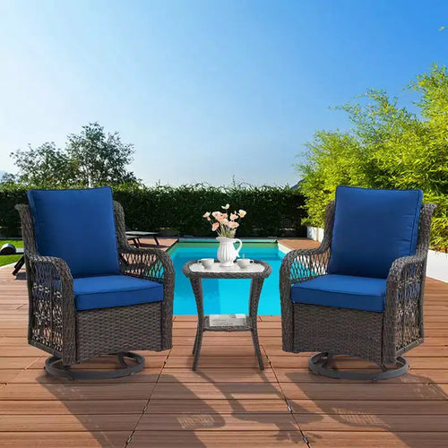 Ensemble de jardin 3 pièces d'extérieur avec fauteuils à bascule pivotants à 360 degrés – Sanzelize Design
