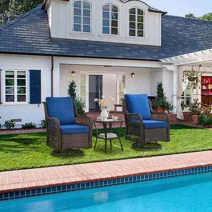 Ensemble de jardin 3 pièces d'extérieur avec fauteuils à bascule pivotants à 360 degrés – Sanzelize Design