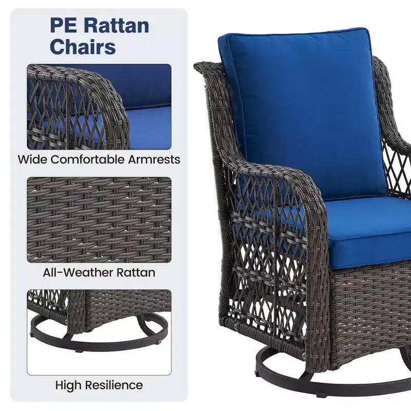 Ensemble de jardin 3 pièces d'extérieur avec fauteuils à bascule pivotants à 360 degrés – Sanzelize Design