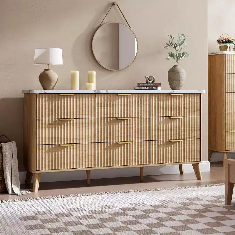 Commode cannelée à 9 tiroirs, commode moderne, meuble TV en bois, design à profil incurvé, pour salon, couloir – Sanzelize Design