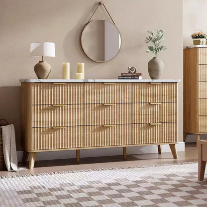 Commode cannelée à 9 tiroirs, commode moderne, meuble TV en bois, design à profil incurvé, pour salon, couloir – Sanzelize Design