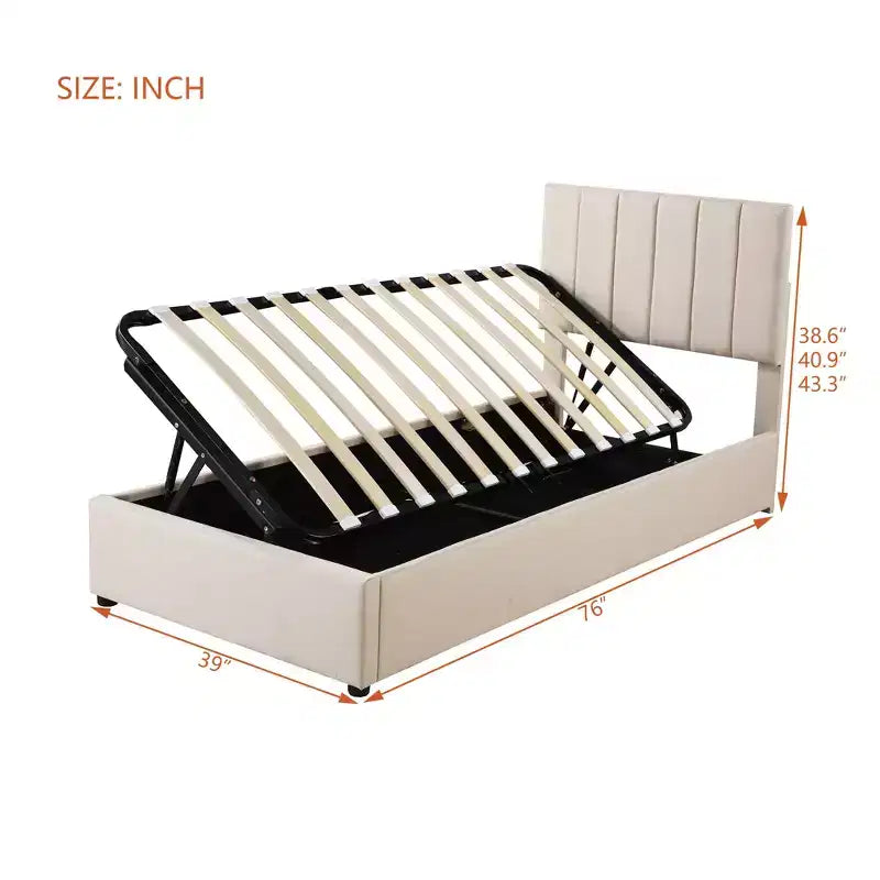 Lit de rangement relevable double, lit plateforme tapissé avec système de rangement hydraulique – Sanzelize Design