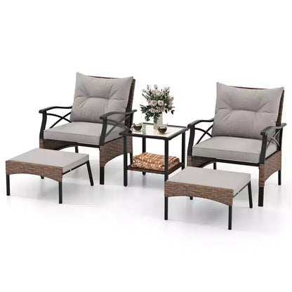 Ensemble de Meubles de jardin 5 pièces avec Table Basse à 2 Niveaux et 2 poufs Coussins Inclus – Sanzelize Design