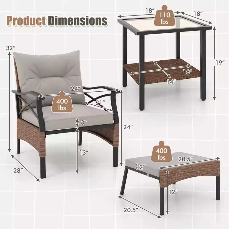 Ensemble de Meubles de jardin 5 pièces avec Table Basse à 2 Niveaux et 2 poufs Coussins Inclus – Sanzelize Design