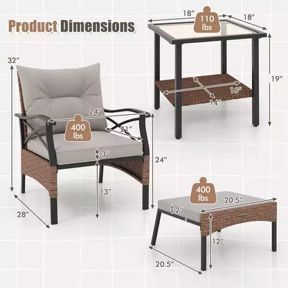 Ensemble de Meubles de jardin 5 pièces avec Table Basse à 2 Niveaux et 2 poufs Coussins Inclus – Sanzelize Design