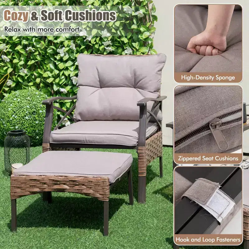 Ensemble de Meubles de jardin 5 pièces avec Table Basse à 2 Niveaux et 2 poufs Coussins Inclus – Sanzelize Design