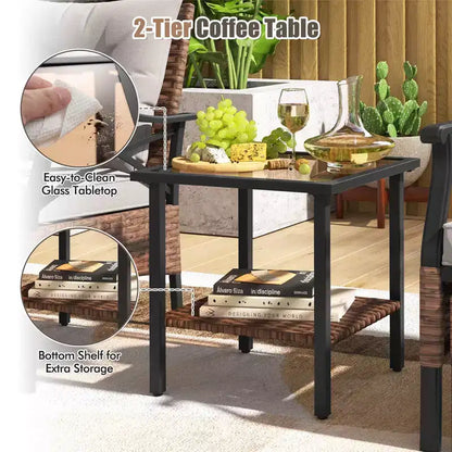 Ensemble de Meubles de jardin 5 pièces avec Table Basse à 2 Niveaux et 2 poufs Coussins Inclus – Sanzelize Design