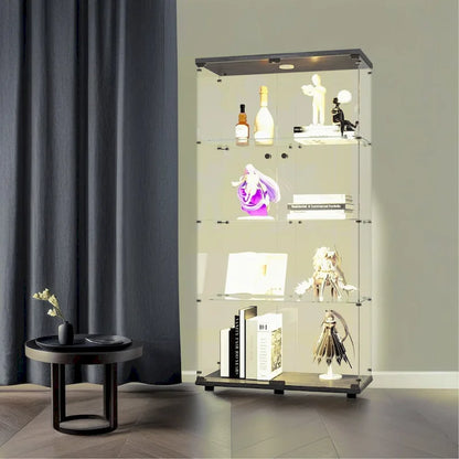 Vitrine en verre éclairée à deux portes avec 4 étagères, noire – Sanzelize Design