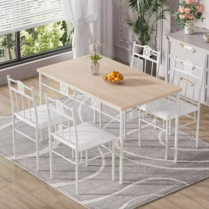 Ensembles table et chaises de salle à manger/cuisine en bois avec coussins en PU pour petit espace, marron rétro – Sanzelize Design