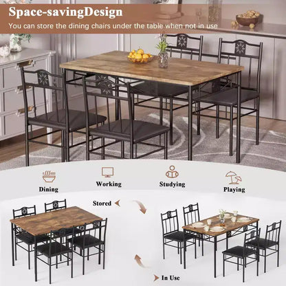 Ensembles table et chaises de salle à manger/cuisine en bois avec coussins en PU pour petit espace, marron rétro – Sanzelize Design