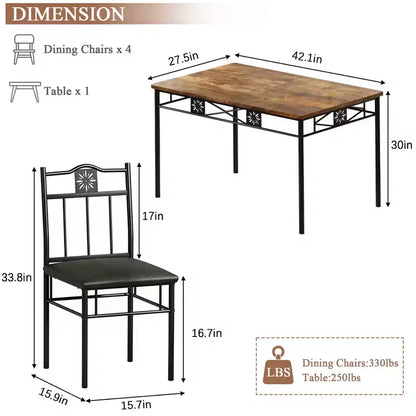 Ensembles table et chaises de salle à manger/cuisine en bois avec coussins en PU pour petit espace, marron rétro – Sanzelize Design