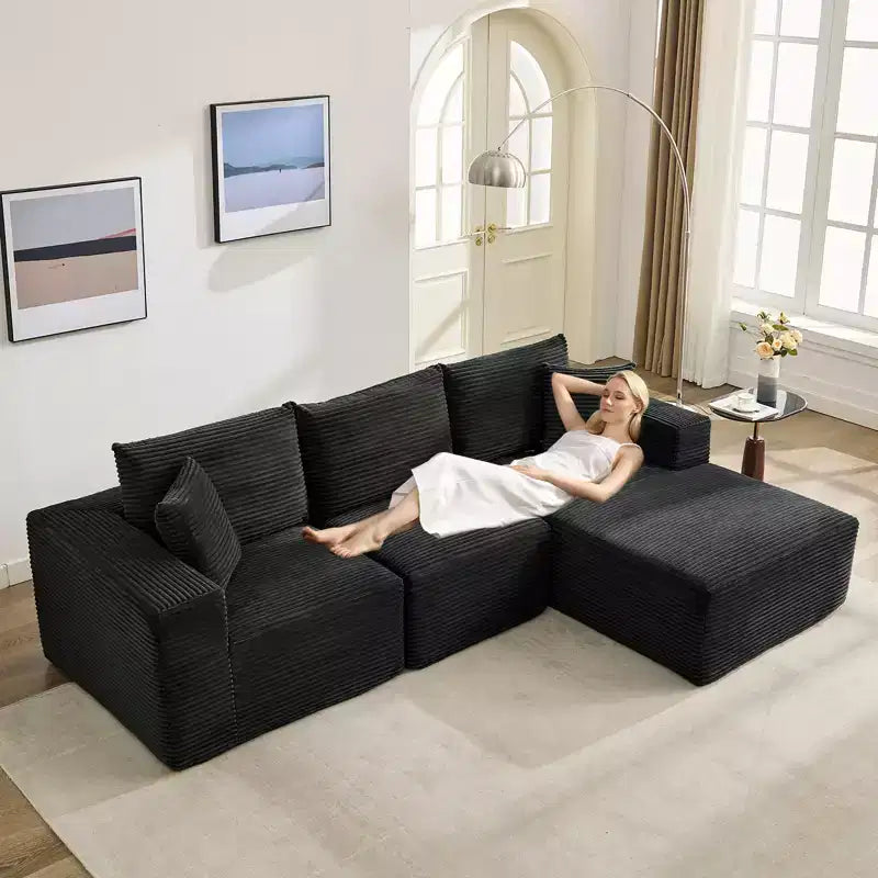 Canapé moderne 274 cm, canapé 3 places rembourré en forme de L avec oreillers, canapé à assise profonde – Sanzelize Design