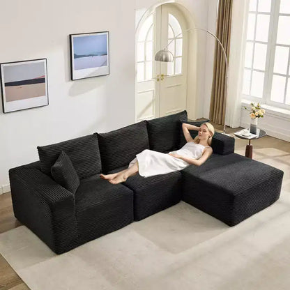 Canapé moderne 274 cm, canapé 3 places rembourré en forme de L avec oreillers, canapé à assise profonde – Sanzelize Design