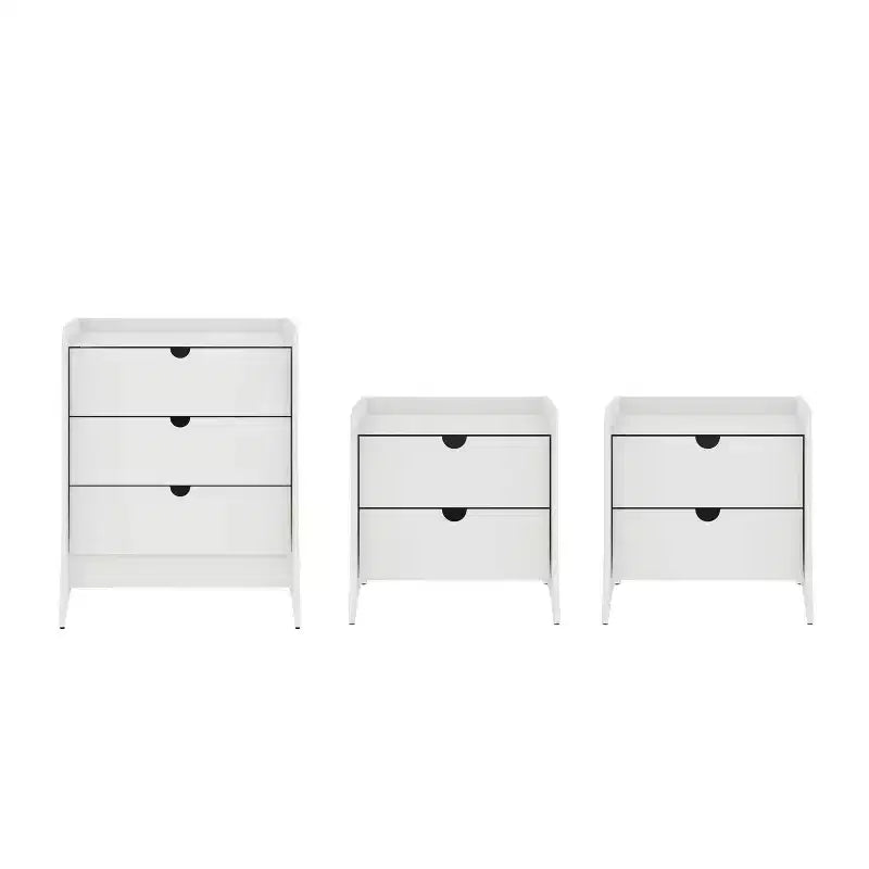 Ensemble de chambre à coucher Coney avec commode et table de chevet 3 pièces – Sanzelize Design