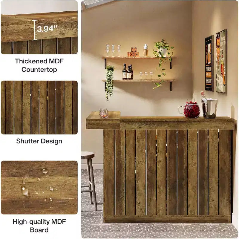 Bar de salon en L, bar à liqueurs d'angle à 4 niveaux avec étagères de rangement et porte-verres à vin pour pub à – Sanzelize Design