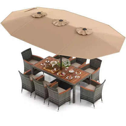 Ensemble de salle à manger d'extérieur en osier 10 pièces avec parasol double face 8 fauteuils – Sanzelize Design