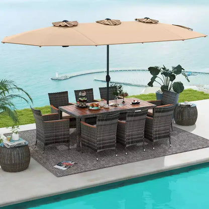 Ensemble de salle à manger d'extérieur en osier 10 pièces avec parasol double face 8 fauteuils – Sanzelize Design