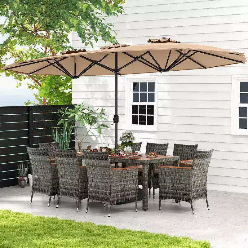 Ensemble de salle à manger d'extérieur en osier 10 pièces avec parasol double face 8 fauteuils – Sanzelize Design