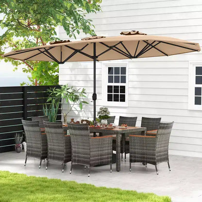 Ensemble de salle à manger d'extérieur en osier 10 pièces avec parasol double face 8 fauteuils – Sanzelize Design