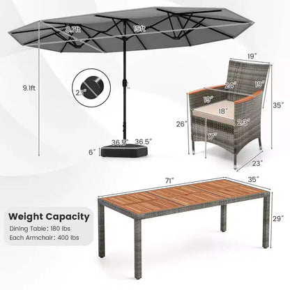 Ensemble de salle à manger d'extérieur en osier 10 pièces avec parasol double face 8 fauteuils – Sanzelize Design