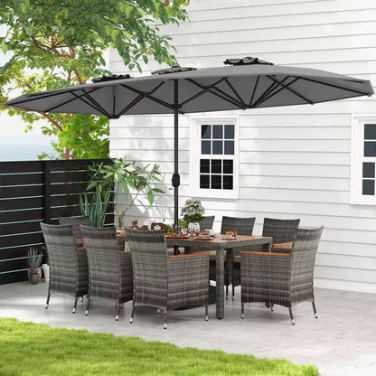 Ensemble de salle à manger d'extérieur en osier 10 pièces avec parasol double face 8 fauteuils – Sanzelize Design