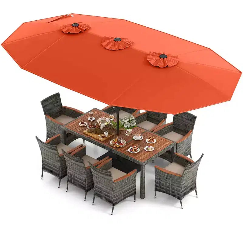Ensemble de salle à manger d'extérieur en osier 10 pièces avec parasol double face 8 fauteuils – Sanzelize Design