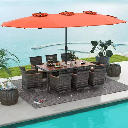 Ensemble de salle à manger d'extérieur en osier 10 pièces avec parasol double face 8 fauteuils – Sanzelize Design