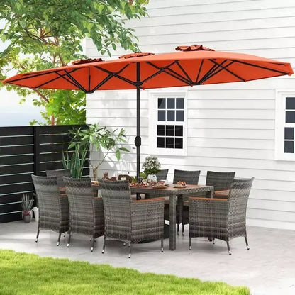 Ensemble de salle à manger d'extérieur en osier 10 pièces avec parasol double face 8 fauteuils – Sanzelize Design