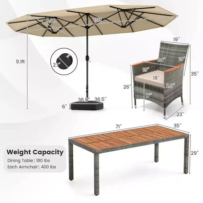 Ensemble de salle à manger d'extérieur en osier 10 pièces avec parasol double face 8 fauteuils – Sanzelize Design