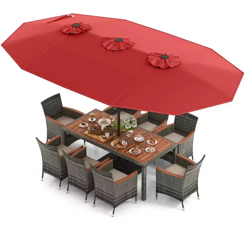Ensemble de salle à manger d'extérieur en osier 10 pièces avec parasol double face 8 fauteuils – Sanzelize Design