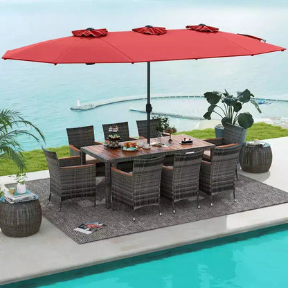 Ensemble de salle à manger d'extérieur en osier 10 pièces avec parasol double face 8 fauteuils – Sanzelize Design