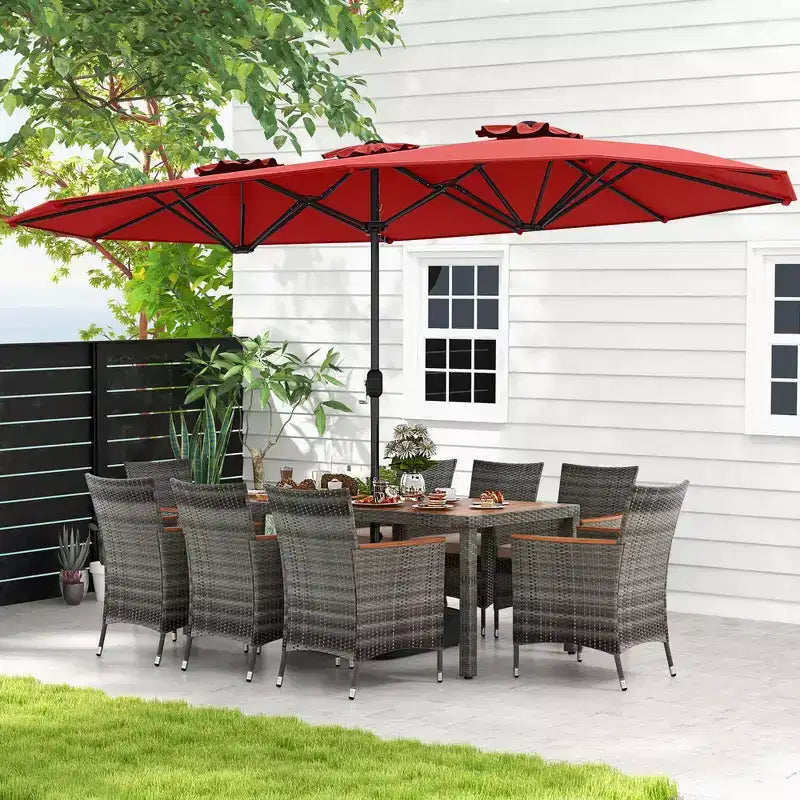 Ensemble de salle à manger d'extérieur en osier 10 pièces avec parasol double face 8 fauteuils – Sanzelize Design