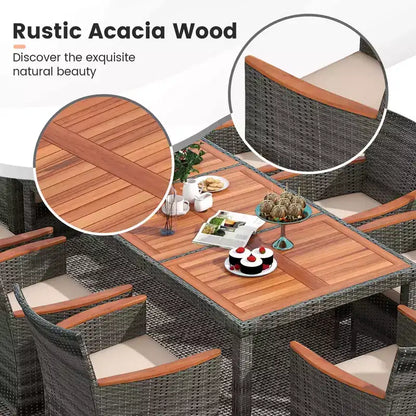 Ensemble de salle à manger d'extérieur en osier 10 pièces avec parasol double face 8 fauteuils – Sanzelize Design