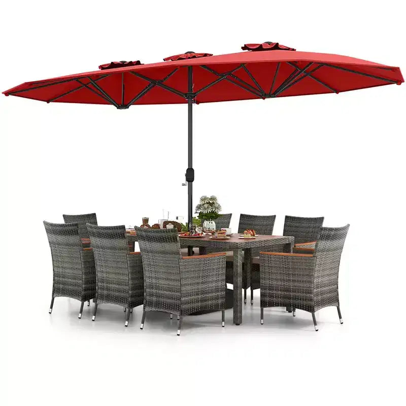 Ensemble de salle à manger d'extérieur en osier 10 pièces avec parasol double face 8 fauteuils – Sanzelize Design