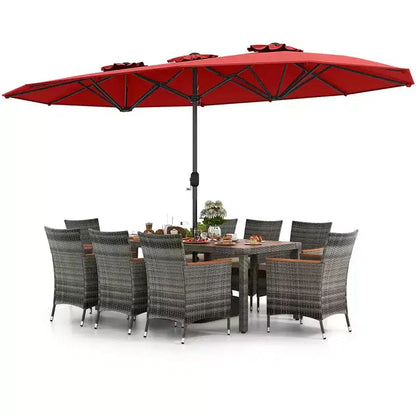 Ensemble de salle à manger d'extérieur en osier 10 pièces avec parasol double face 8 fauteuils – Sanzelize Design