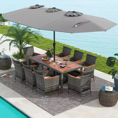 Ensemble de salle à manger d'extérieur en osier 10 pièces avec parasol double face 8 fauteuils – Sanzelize Design