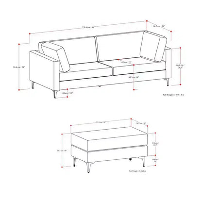 Ensemble canapé mi-siècle et pouf Lana 229 cm – Sanzelize Design