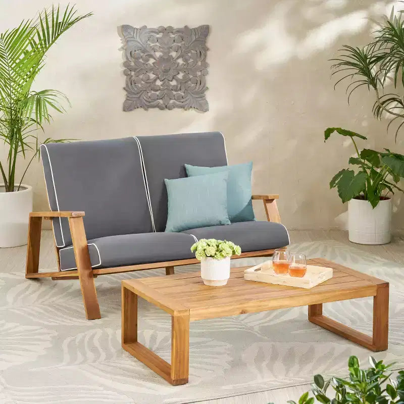 Paloma Canapé deux places et table d'extérieur en bois d'acacia avec coussins – Sanzelize Design