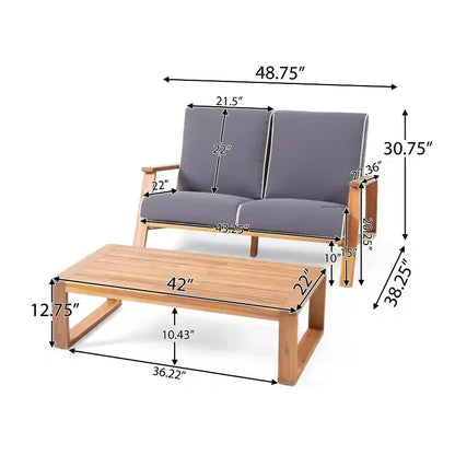 Paloma Canapé deux places et table d'extérieur en bois d'acacia avec coussins – Sanzelize Design