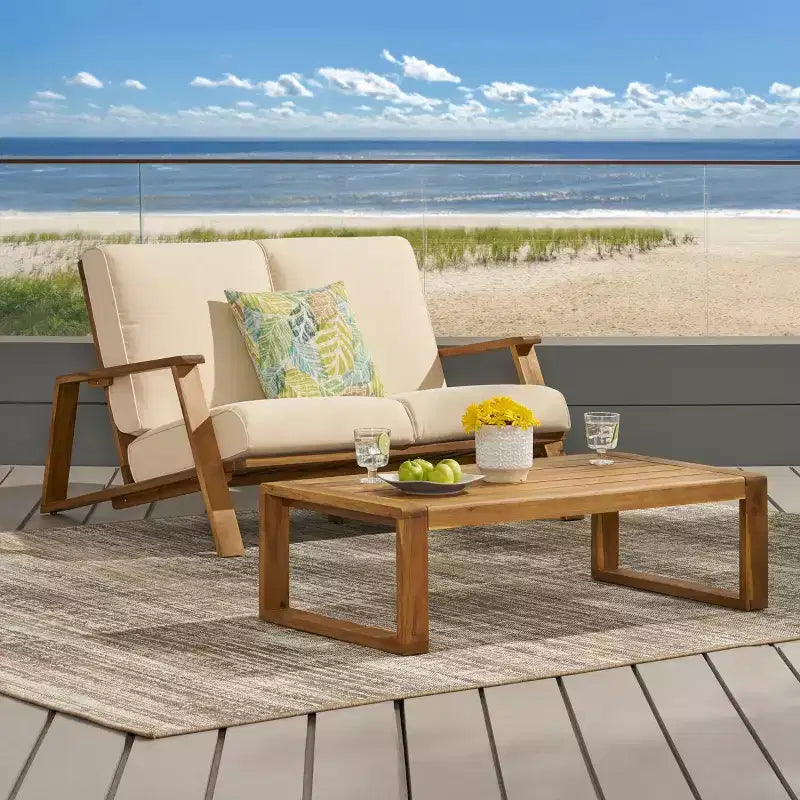 Paloma Canapé deux places et table d'extérieur en bois d'acacia avec coussins – Sanzelize Design