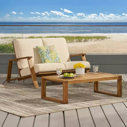 Paloma Canapé deux places et table d'extérieur en bois d'acacia avec coussins – Sanzelize Design