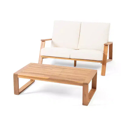 Paloma Canapé deux places et table d'extérieur en bois d'acacia avec coussins – Sanzelize Design