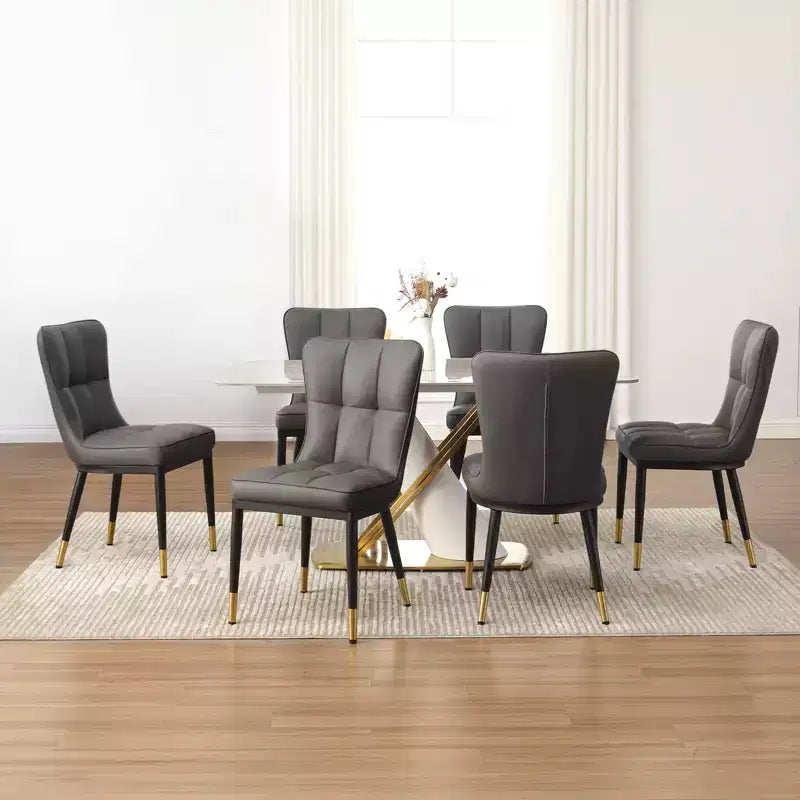 Lot de 6 chaises de salle à manger, modernes, rembourrées, en similicuir, avec haut dossier, pieds en métal – Sanzelize Design