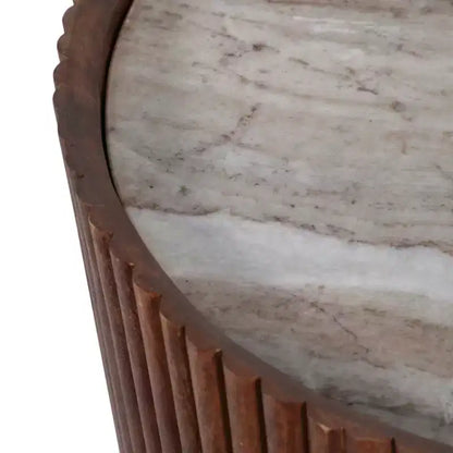 Table d'appoint décorative en bois nervuré avec plateau en marbre et rangement – Sanzelize Design