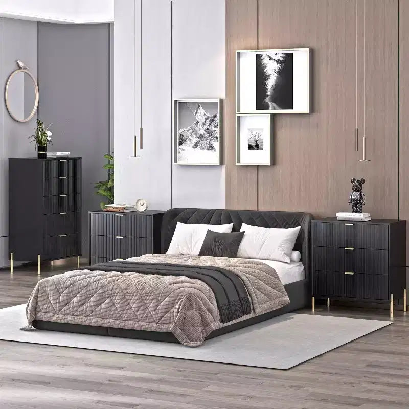 Ensemble 3 tables de chevet à 3 tiroirs et 1 commode à 5 tiroirs Élégance Moderne – Sanzelize Design
